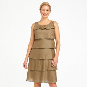 TALBOTS Womens Tiered Shift Dress Olive Green Layered Semi-Formal Cotton Size 6